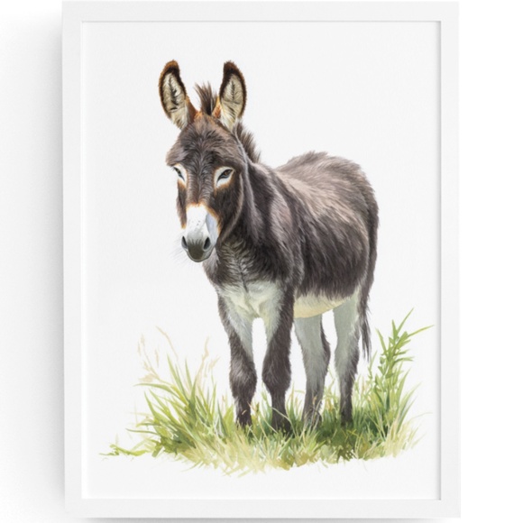 Watercolor Donkey Wall Art Print, Unframed - Charming Farmhouse Decor - Picture 1 of 6